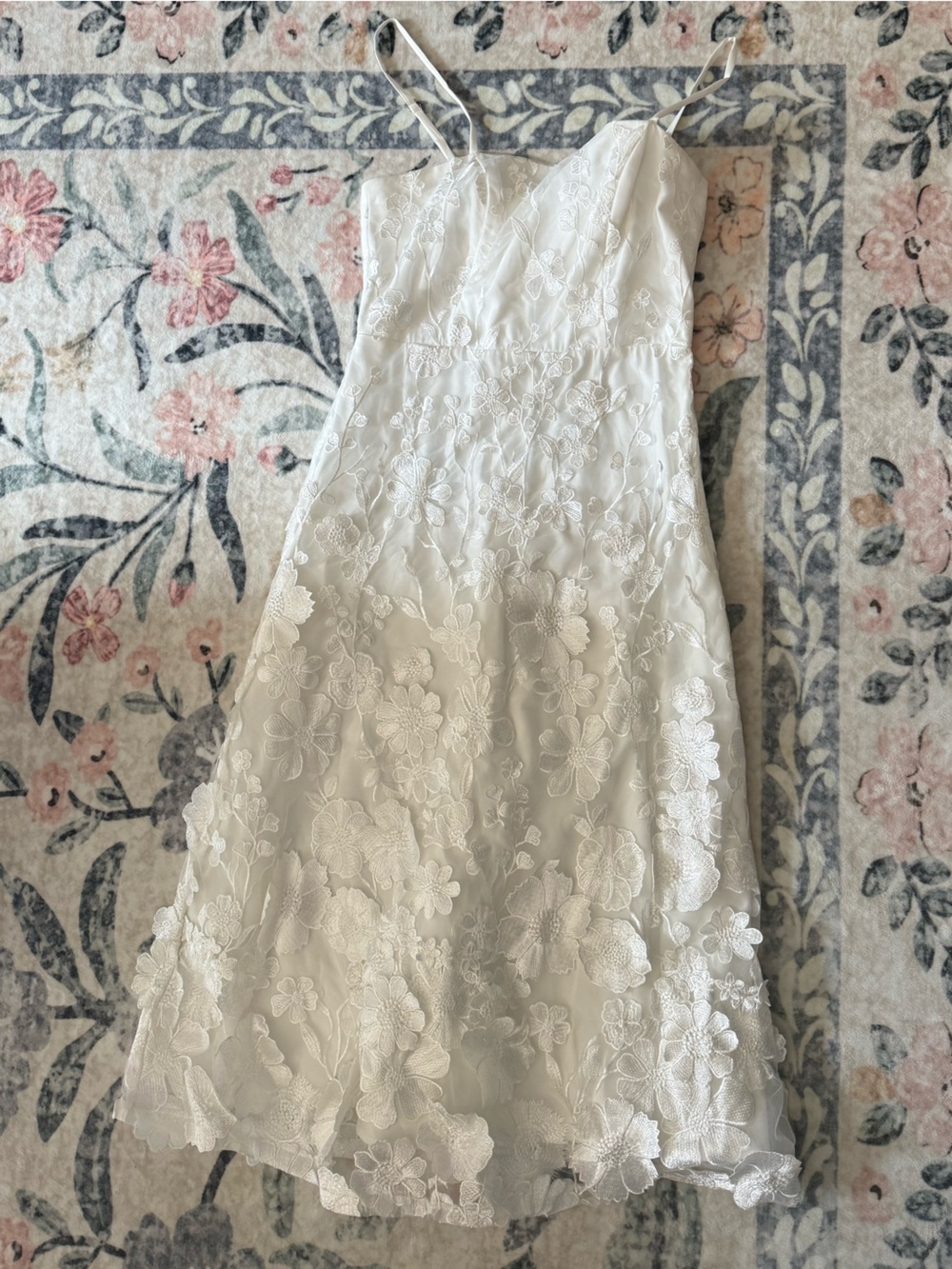 Lulus White 3D Floral Midi Dress